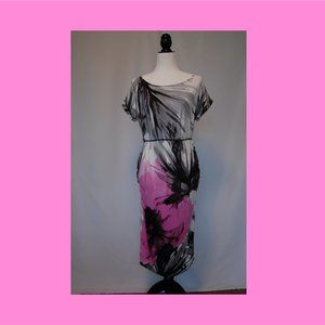 9fashion Maternity Dress, Sz L, White, Pink, Grey, Black Abstract Floral Pattern